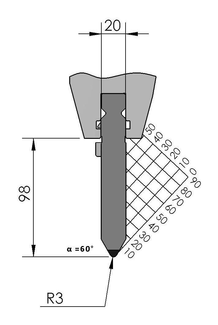 W101462 BIU-004/1 - 60° - R=3,0 - H=98 - L=515 mm