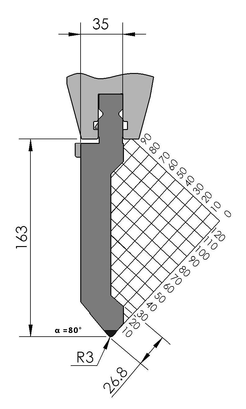 W338721 BIU-026/1 - 80° - R=3,0 - H=163 - L=515 mm