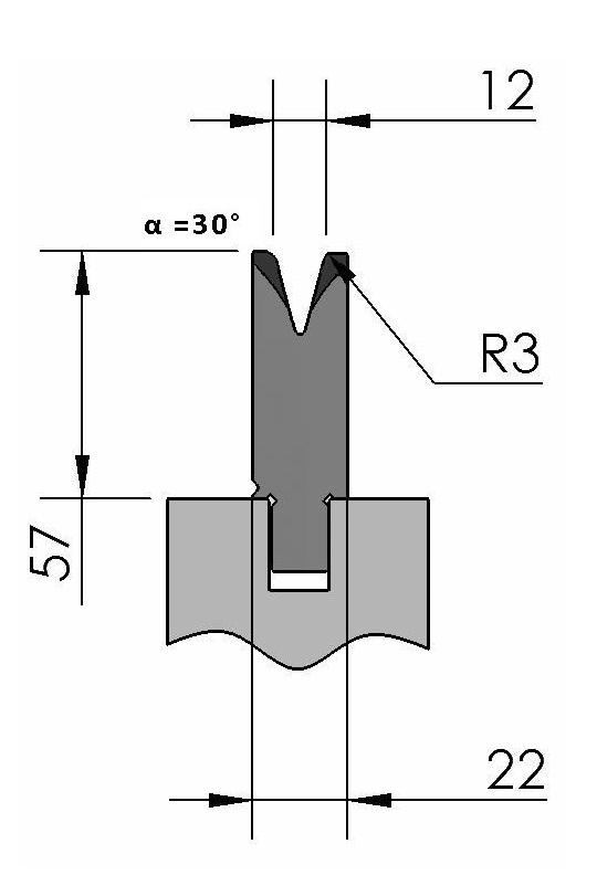 W342810 OZU-403/3 - V=12 - 30° - R=3,0 - L=200 mm ged.